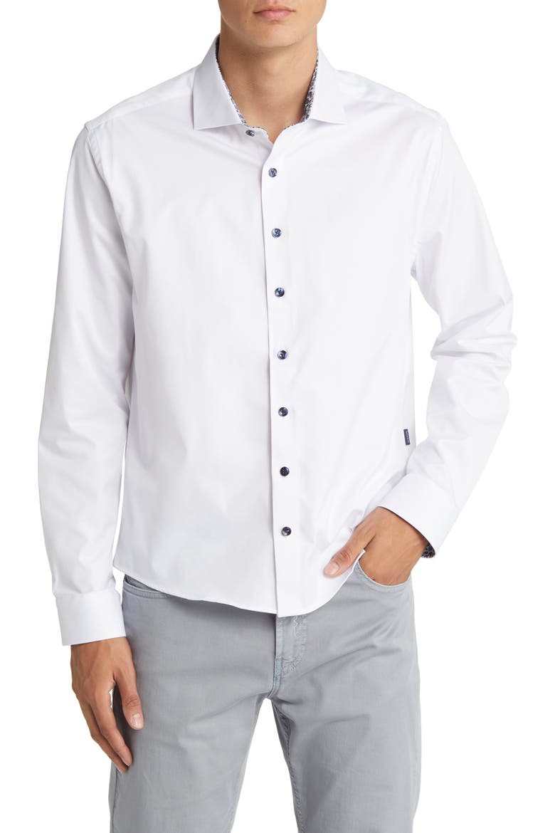 DRY TOUCH® Performance Button-Up Shirt, Main, color, WHITE