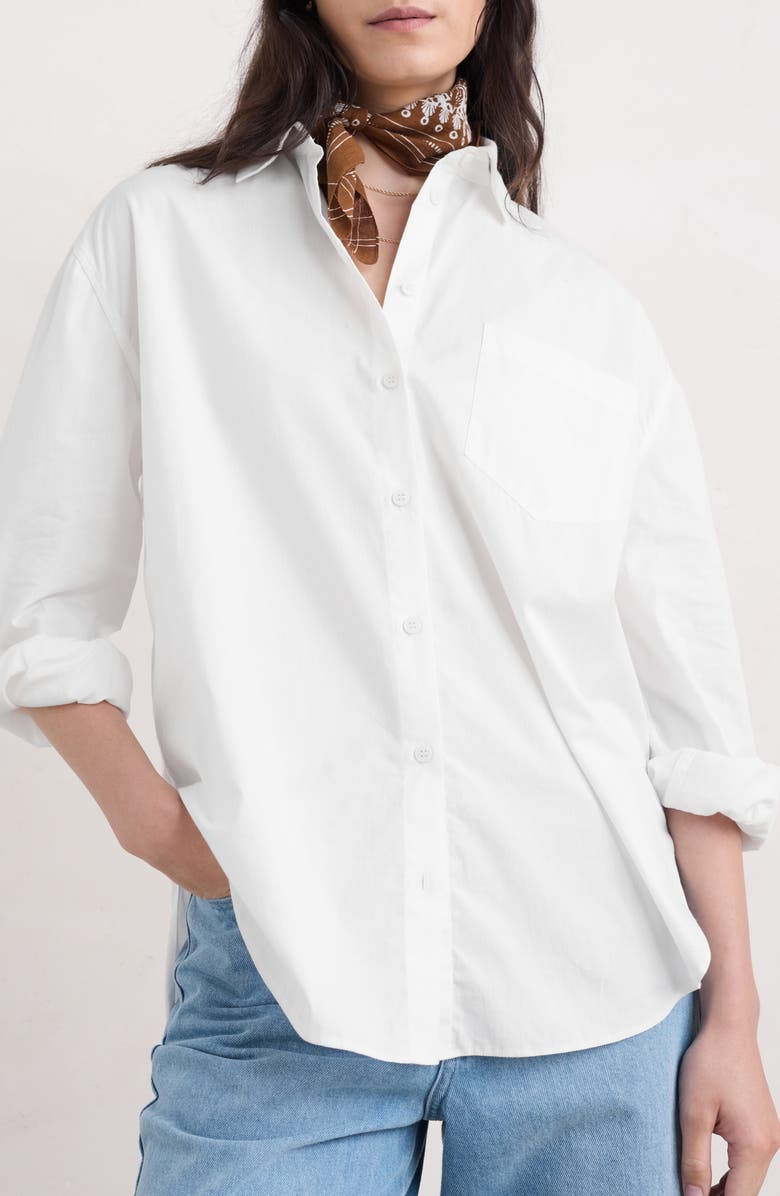 Seasalt Cornwall Sea Path Oversize Organic Cotton Poplin Button-Up Shirt, Main, color, Salt