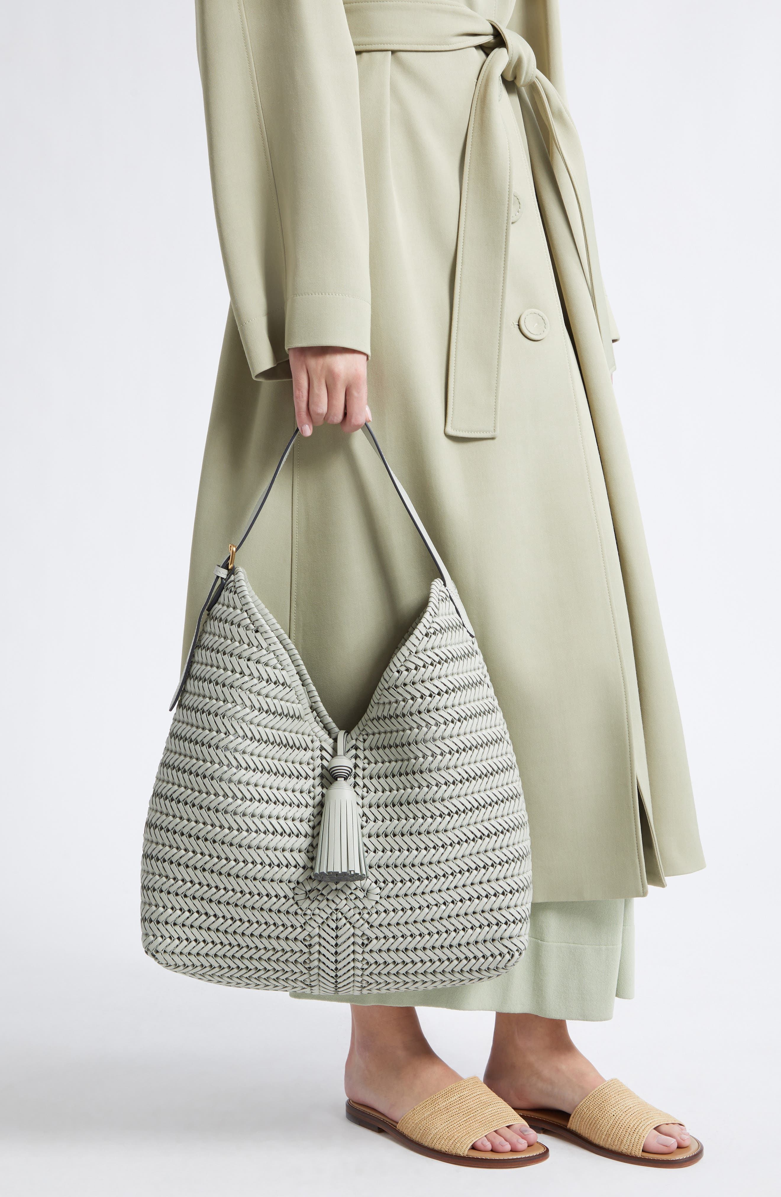 Anya Hindmarch Neeson Tassel Leather Hobo Bag, Alternate, color, Iceberg