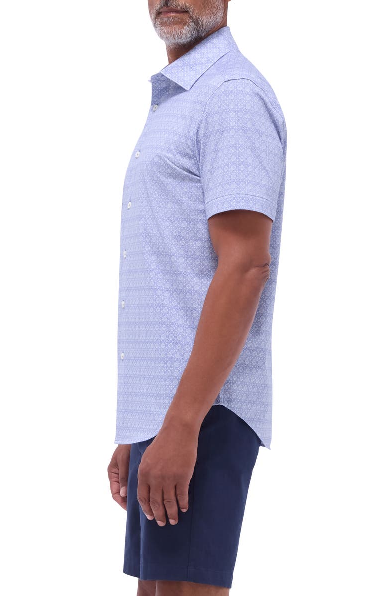 Bugatchi Miles OoohCotton<sup>®</sup> Mosaic Print Short Sleeve Button-Up Shirt, Alternate, color, Steel