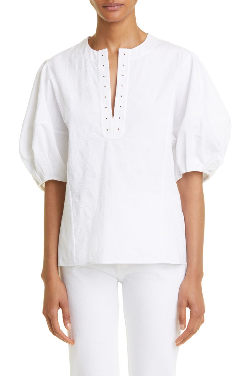 Chloé Renaissance Puff Sleeve Cotton Top, Main, color, 