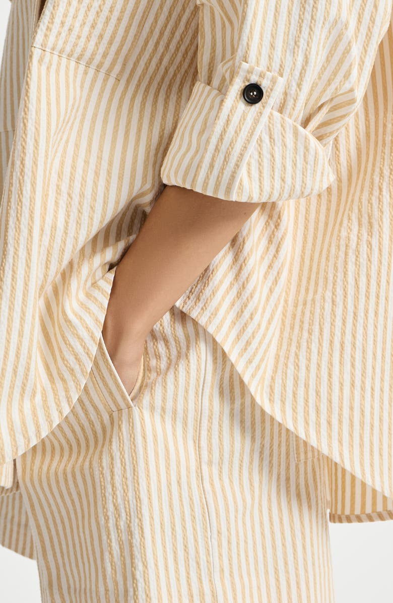 Brunello Cucinelli Striped seersucker shirt, Alternate, color, Yellow