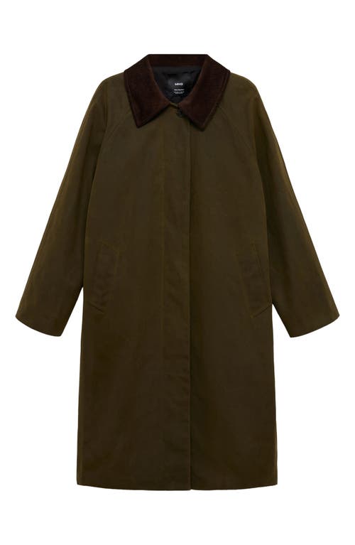 Mango Corduroy Collar Cotton Coat In Khaki Green