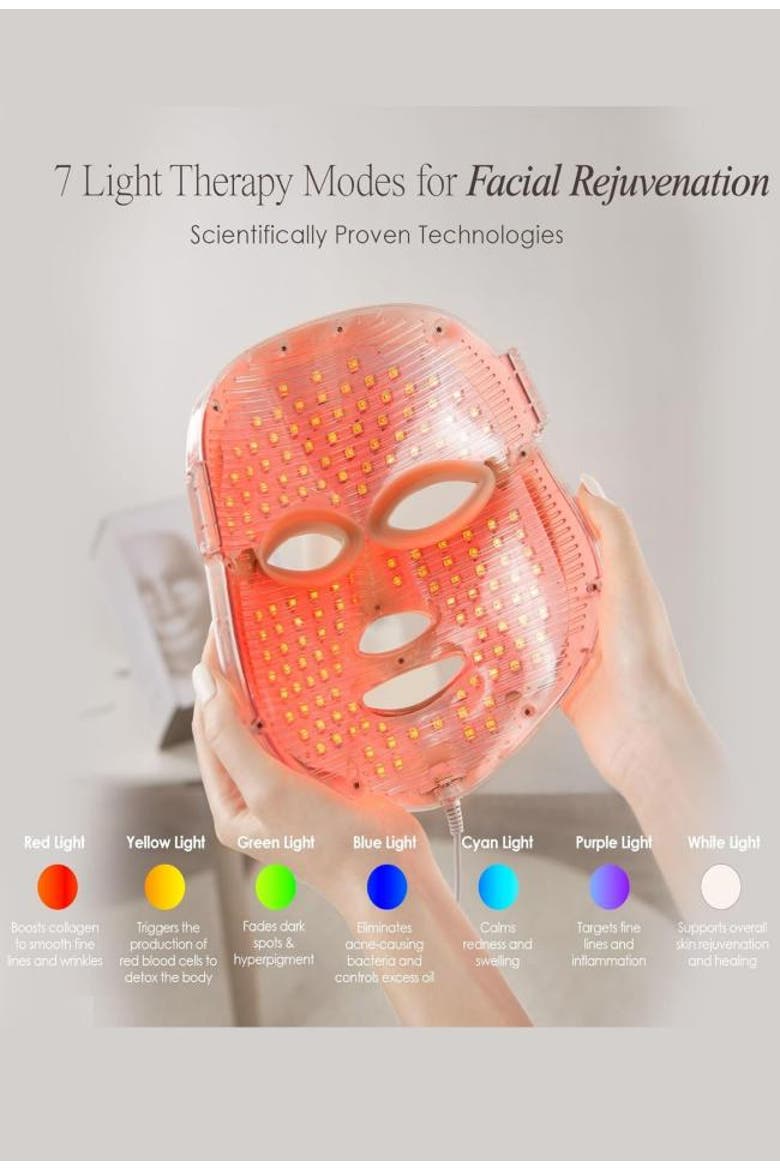 LED Face Mask - 7-Color Light Therapy, Alternate, color, White