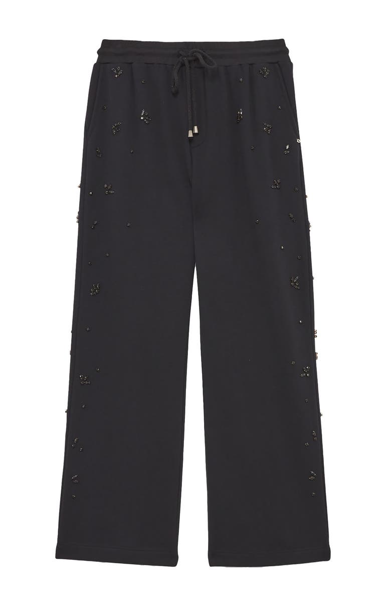 ottod'Ame Cotton Jogger Trousers With Strass And Drawstring, Alternate, color, Black