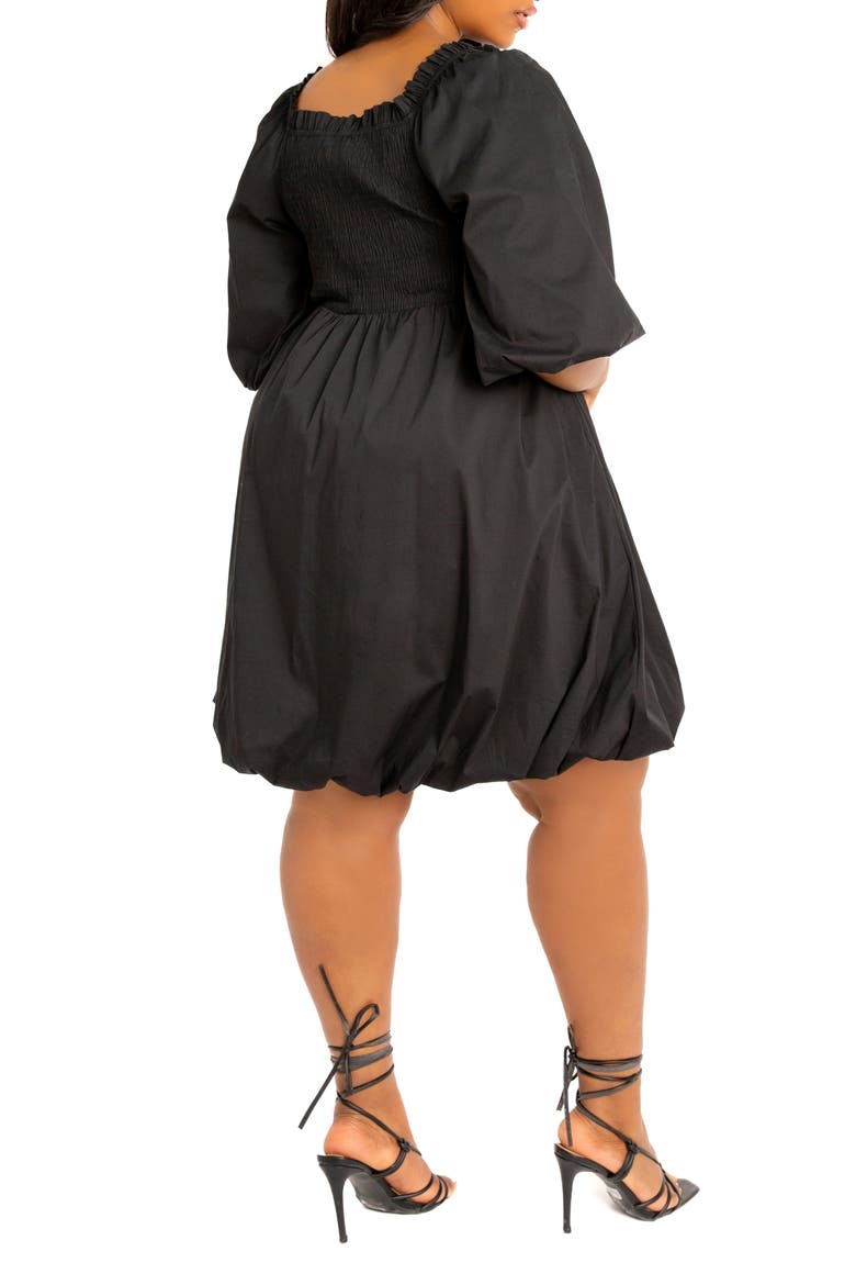 Smocked Puff Sleeve Cotton Blend Dress, Alternate, color, BLACK