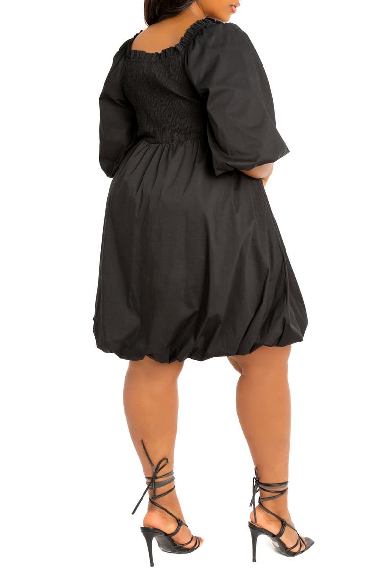 BUXOM COUTURE Smocked Puff Sleeve Cotton Blend Dress, Alternate, color, Black