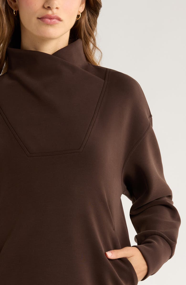 Zella Cozy Scuba Knit Mock Neck Tunic, Alternate, color, Brown Mole