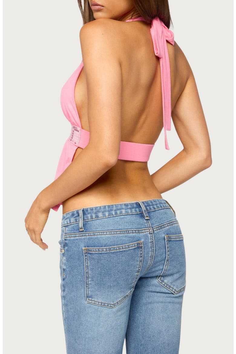 Heily Sequin Split Front Halter Top, Alternate, color, PINK