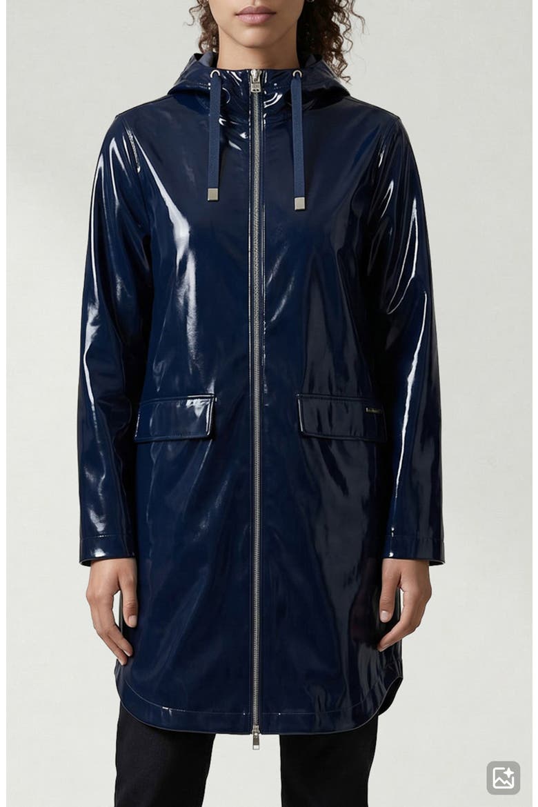 Janae Coated Vinyl Hooded Raincoat, Main, color, NAVY VINYL