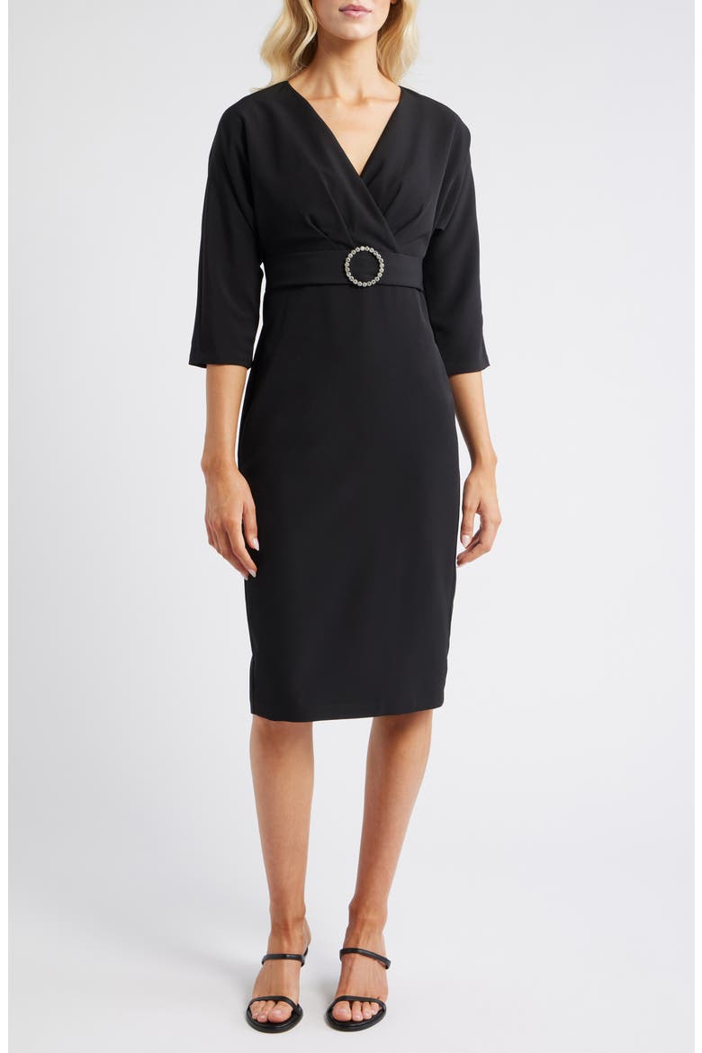 Faux Wrap Cocktail Dress, Main, color, BLACK