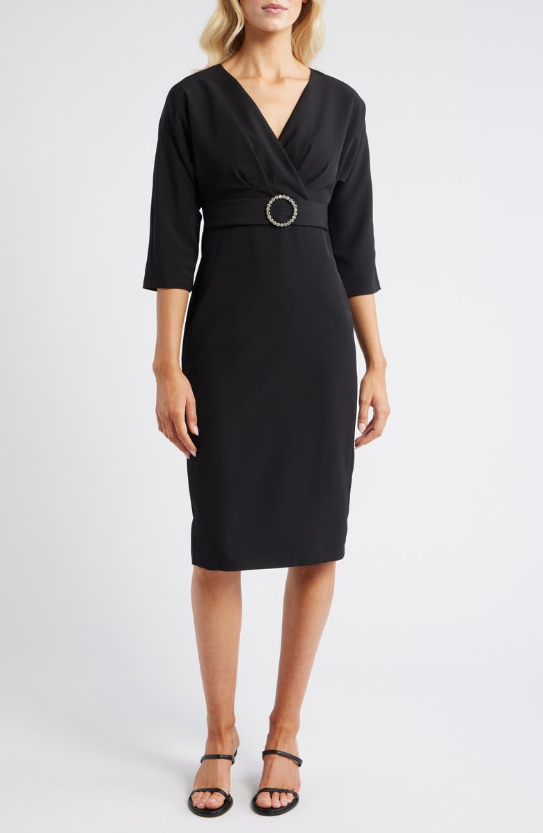 Eliza J Faux Wrap Cocktail Dress, Main, color, Black