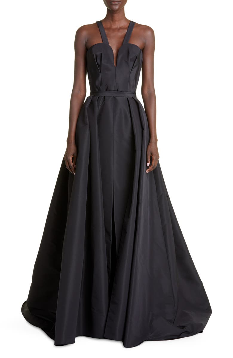 Carolina Herrera Plunge Neck Gown with Removable Overskirt, Main, color, 