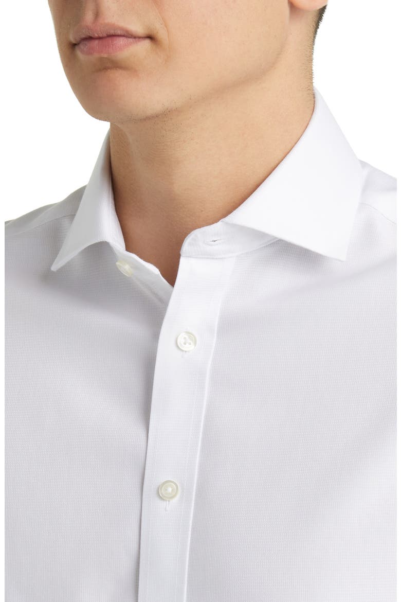 Non-Iron Clifton Weave Cutaway Slim Fit Shirt Single Cuff, Alternate, color, WHITE