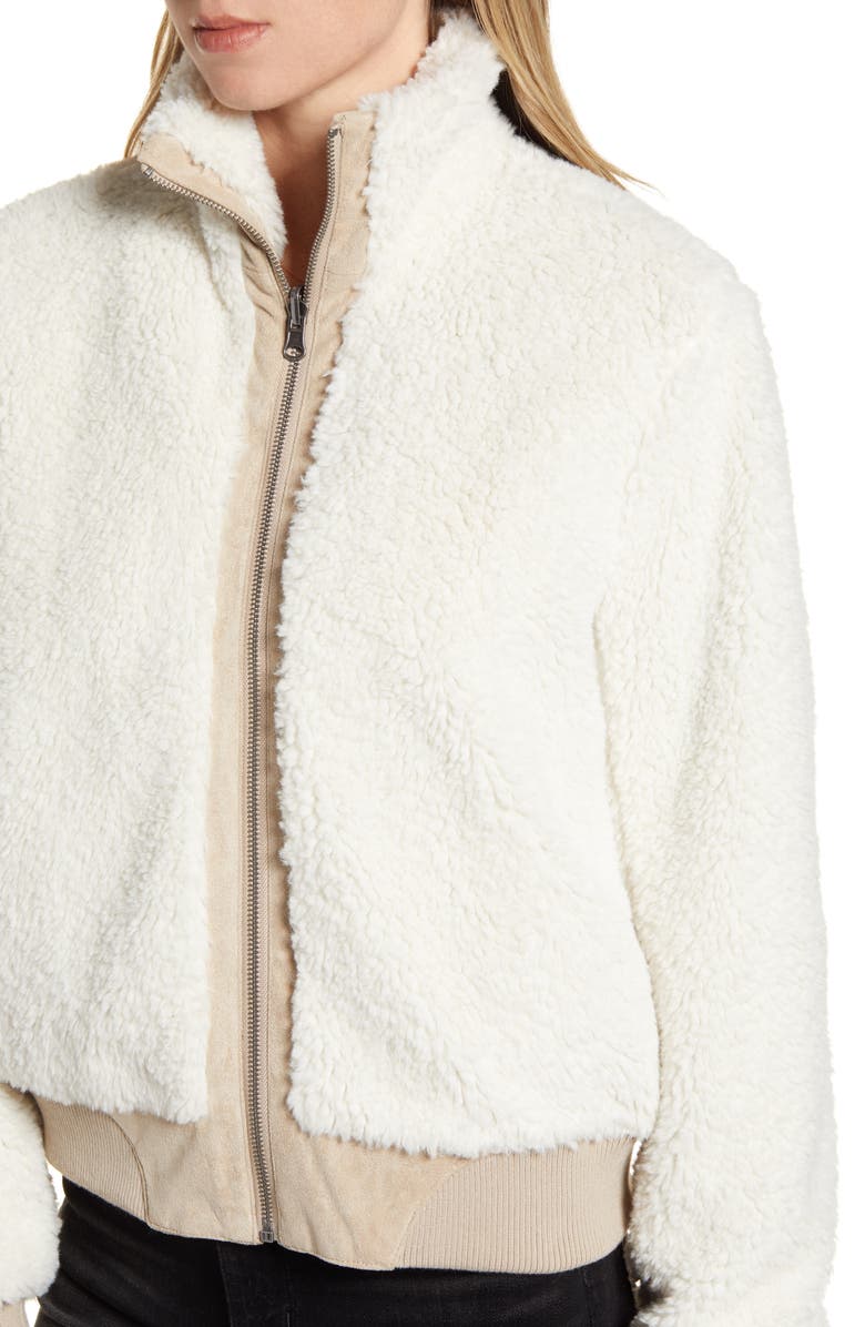 cupcakes and cashmere Kendal Reversible Faux Suede & Fleece Bomber Jacket, Alternate, color,