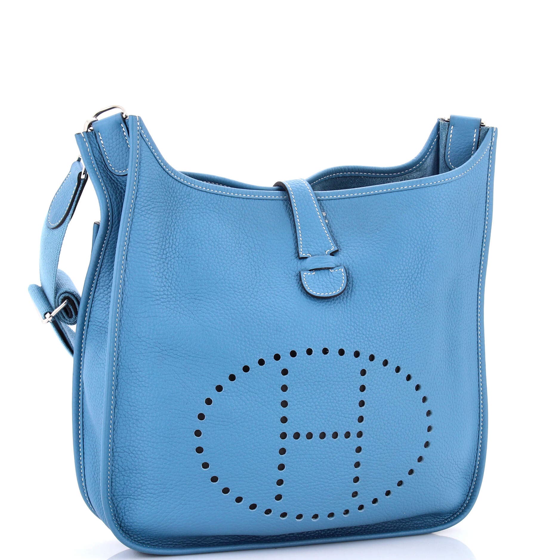 Pre-Owned Hermes Evelyne Bag Gen III Clemence GM, Alternate, color, Bleu Jean