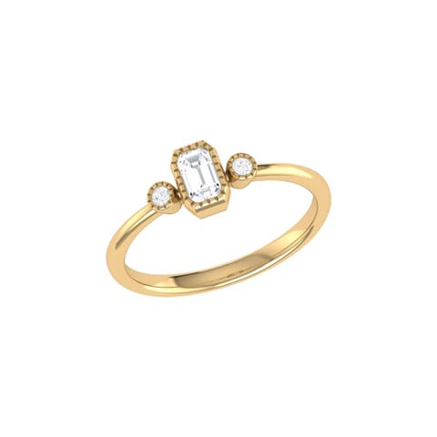 Emerald Cut Natural Diamonds Birthstone Ring in 14K Gold