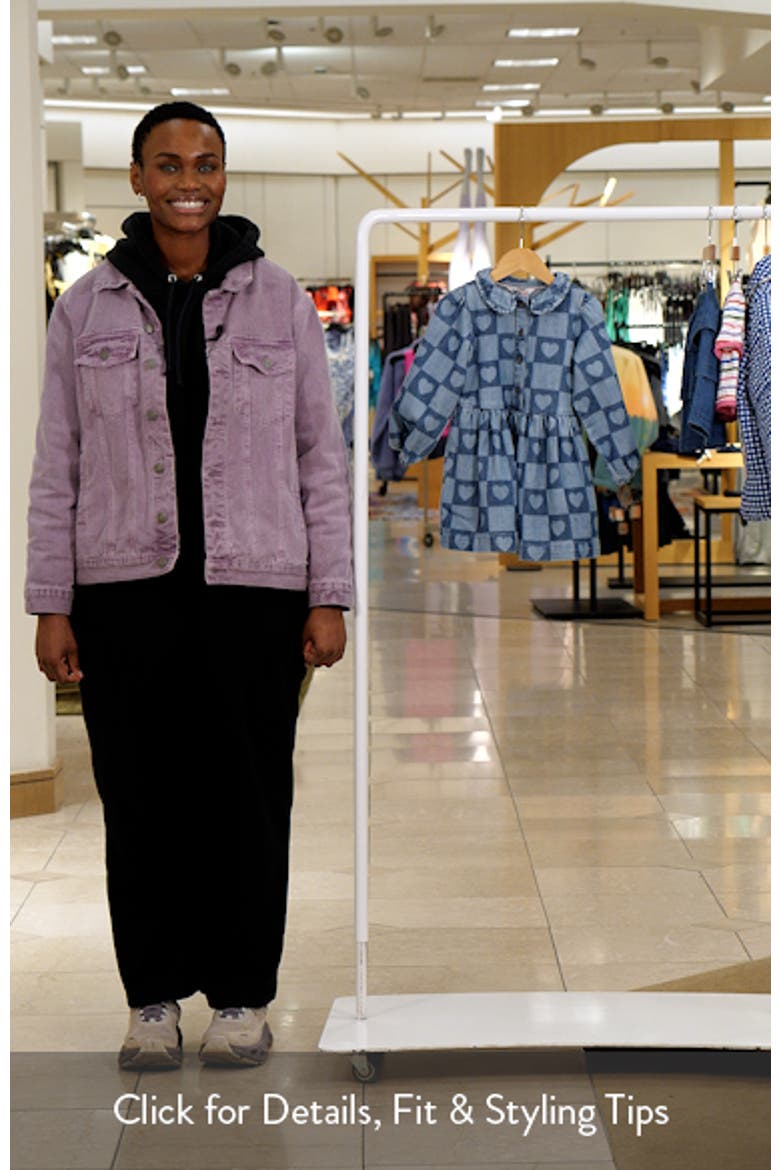 Kids' Heart Checks Print Long Sleeve Denim Shirtdress video