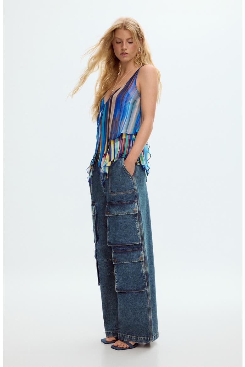 Print Sleeveless Chiffon Top, Alternate, color, BLUE