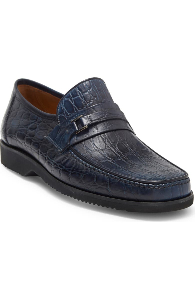 Magnanni Croc Embossed Leather Loafer, Main, color,
