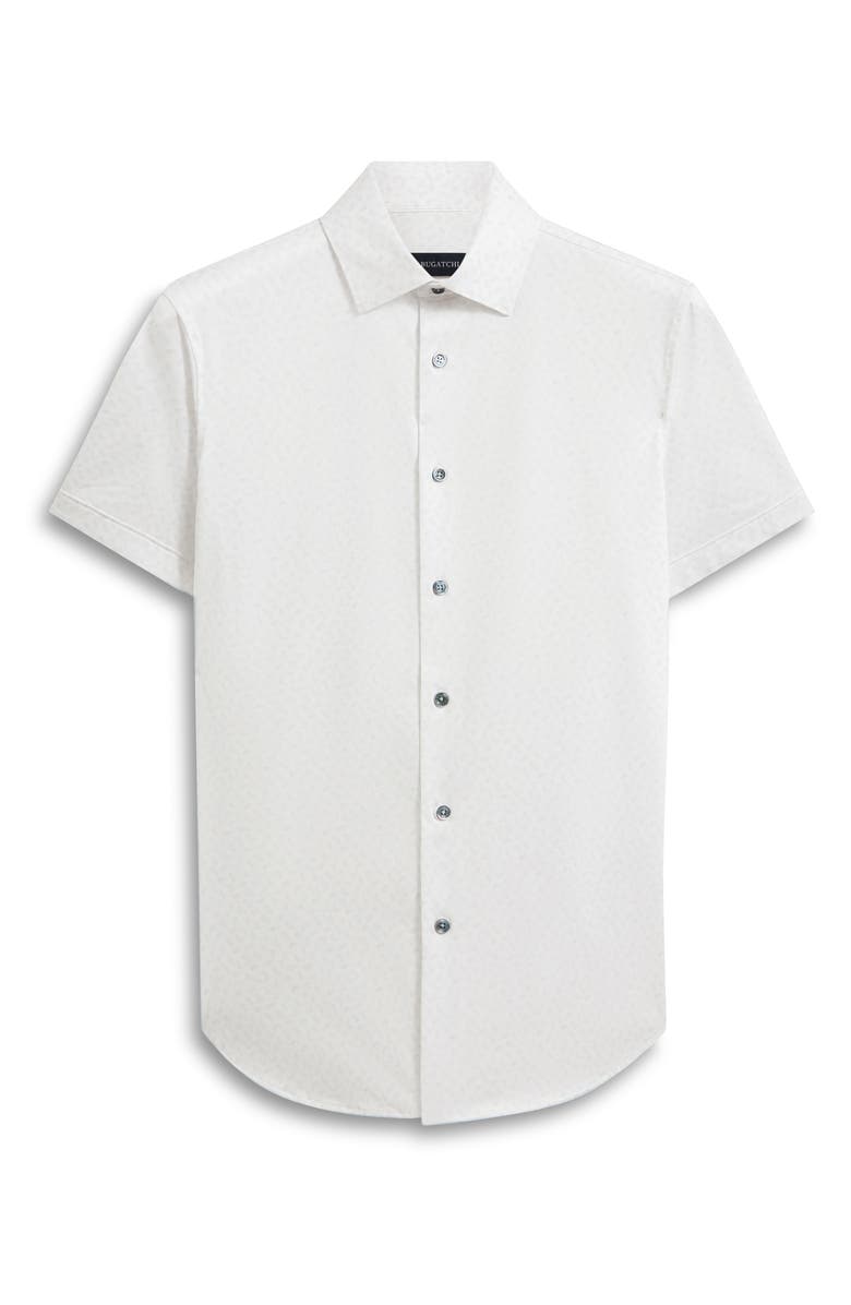 Bugatchi Miles OoohCotton<sup>®</sup> Short Sleeve Button-Up Shirt, Alternate, color, White