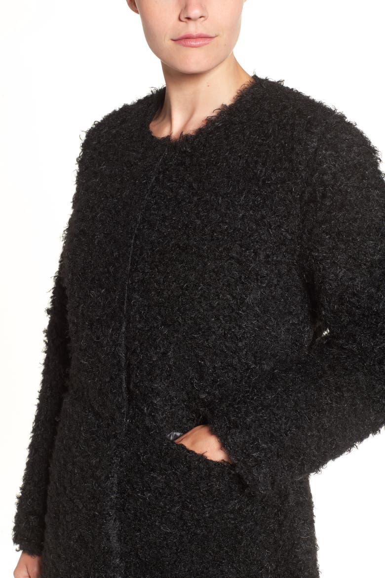 Reversible Faux Fur Coat, Alternate, color, BLACK