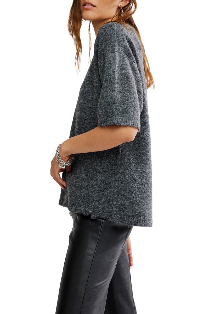 Free People Margot Oversize Short Sleeve Sweater, Alternate, color, Charcoal Heather