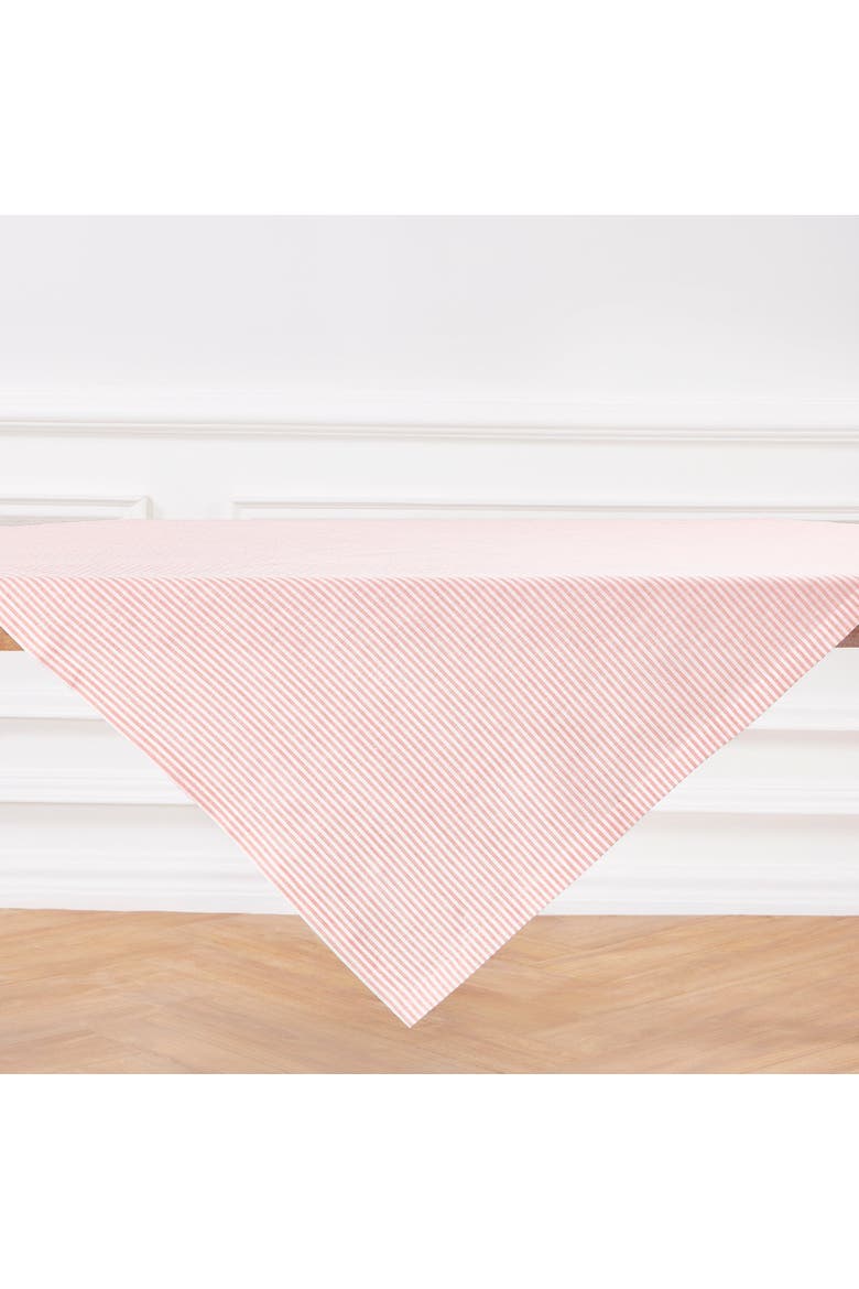 Linen Table Throw 52 x 52 Inch - Narrow Stripe, Alternate, color, Peach and White