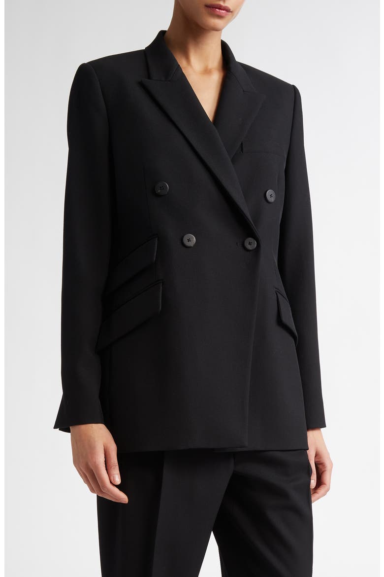 Steph Double Breasted Virgin Wool Blazer, Main, color, BLACK