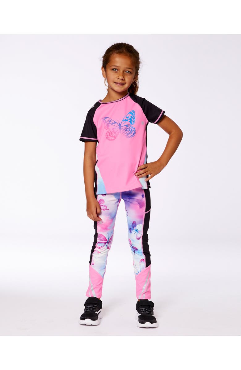 Deux par Deux Little Girl's Printed Short Sleeve Athletic Top Pink With Butterflies, Alternate, color, Pink And Butterflies Printed