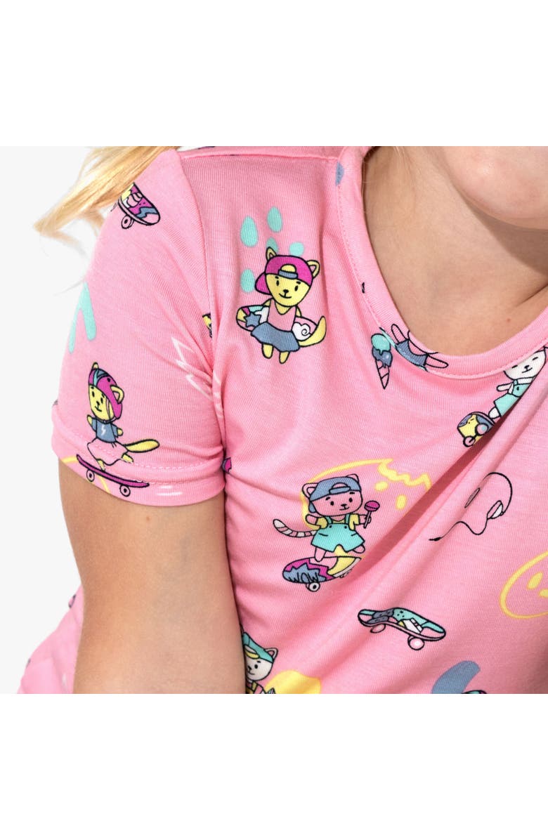 Bellabu Bear Skater Kitty Kids 2-Piece Short Sleeve & Shorts Pajama Set, Alternate, color, Skater Kitty