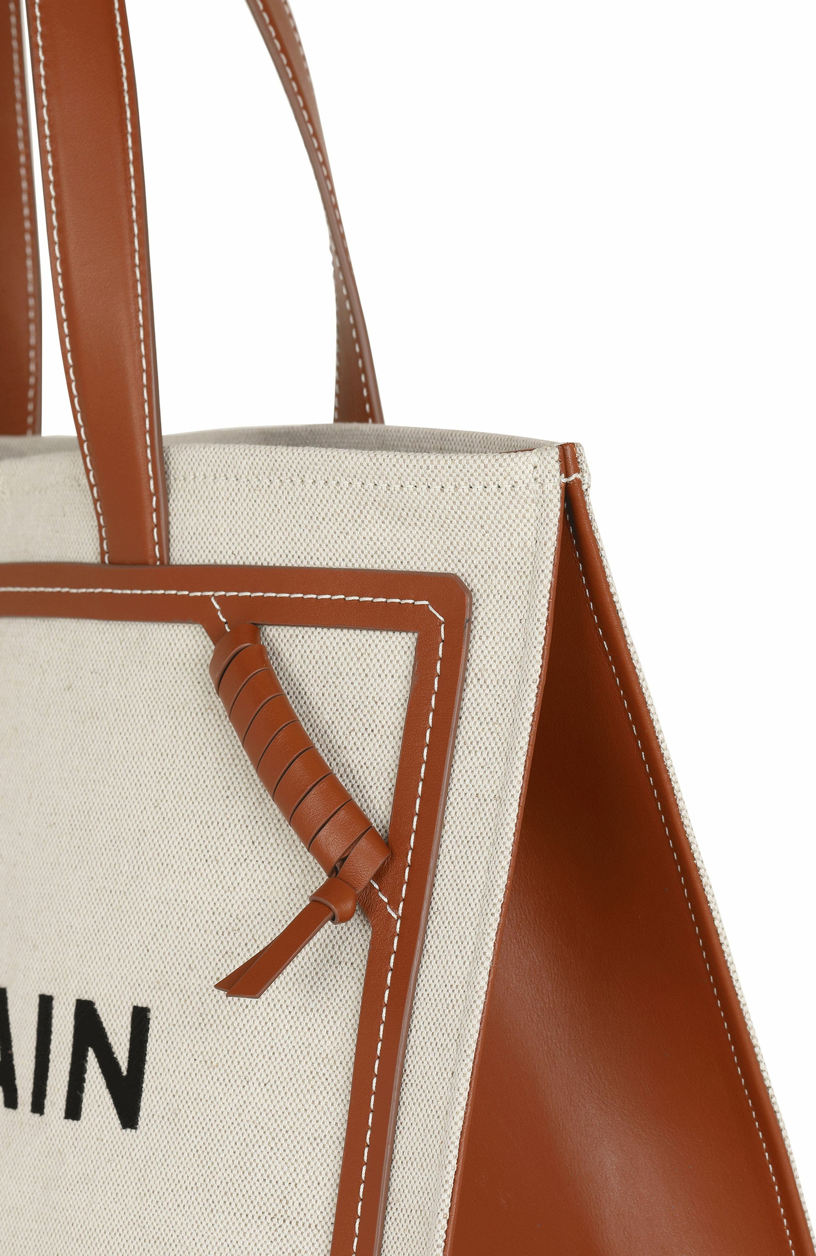 Balmain B-Army 42 Canvas Tote Bag With Leather Details, Alternate, color, Beige