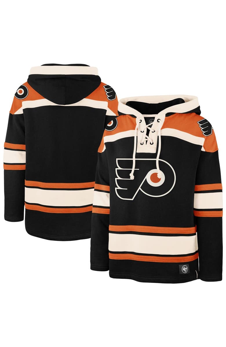 '47 Men's '47 Black Philadelphia Flyers  Big & Tall Superior Lacer Fleece Pullover Hoodie, Main, color, 