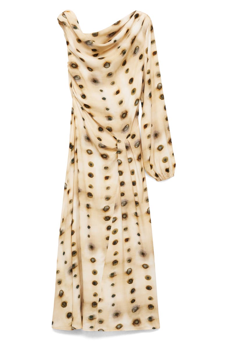 Polka Dot Single Sleeve Asymmetric Dress, Alternate, color, BEIGE