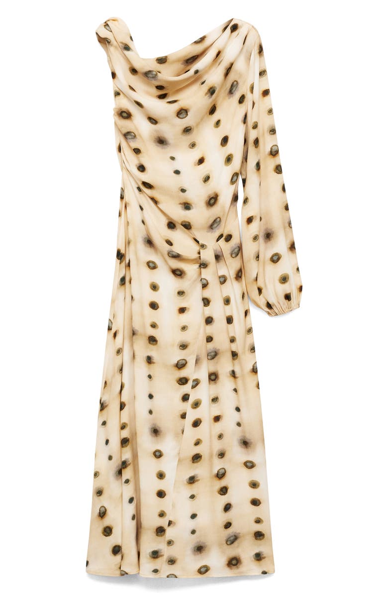 MANGO Polka Dot Single Sleeve Asymmetric Dress, Alternate, color, 