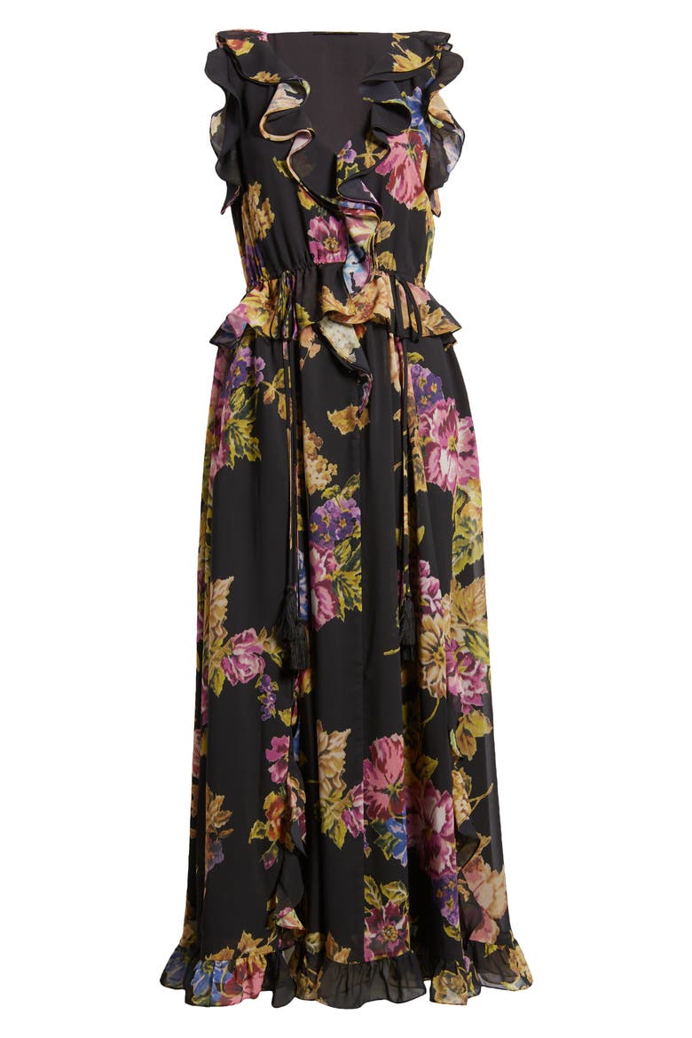 Lesley Floral Ruffle Maxi Dress, Alternate, color, BLACK MULTI