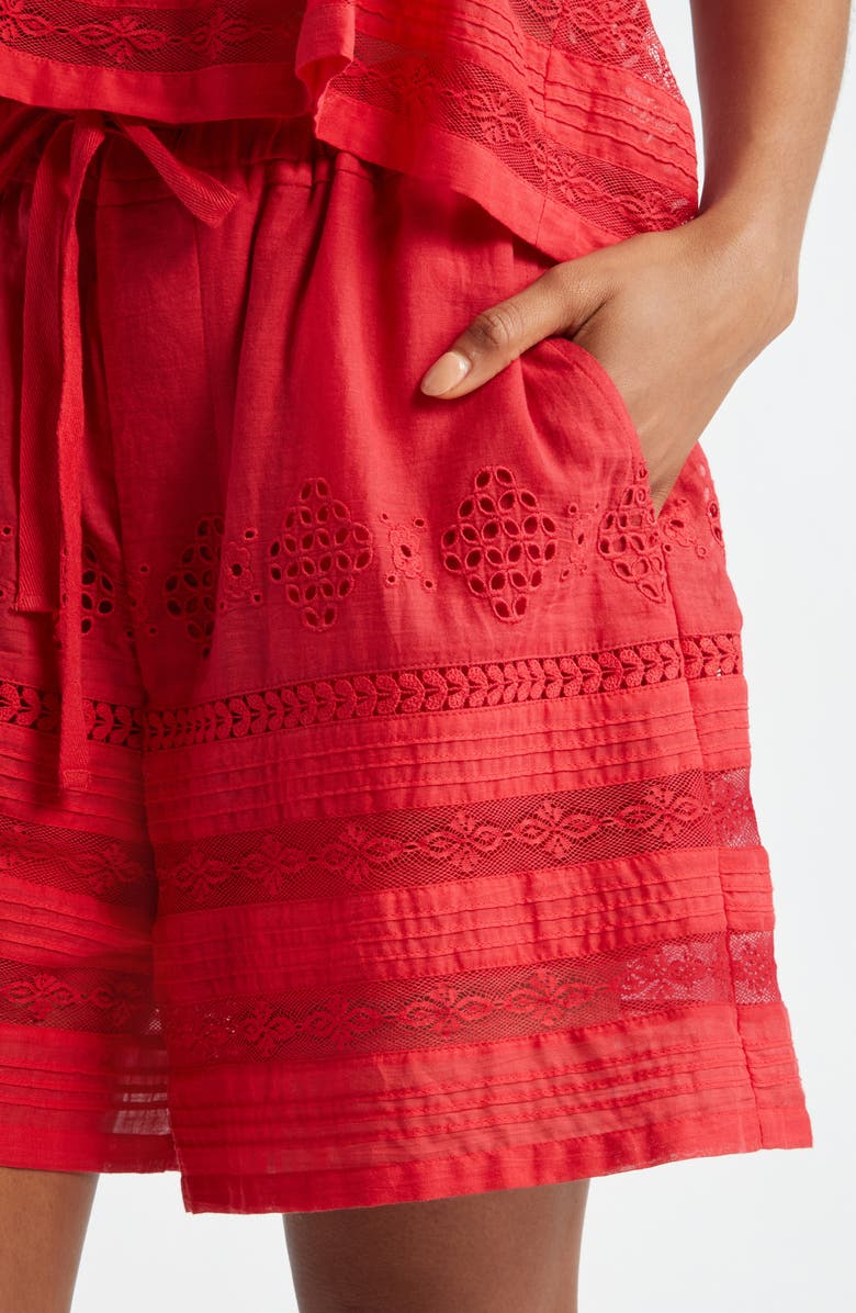 Isabel Marant Étoile Damina Embroidered Eyelet Cotton Drawstring Shorts, Alternate, color, Red