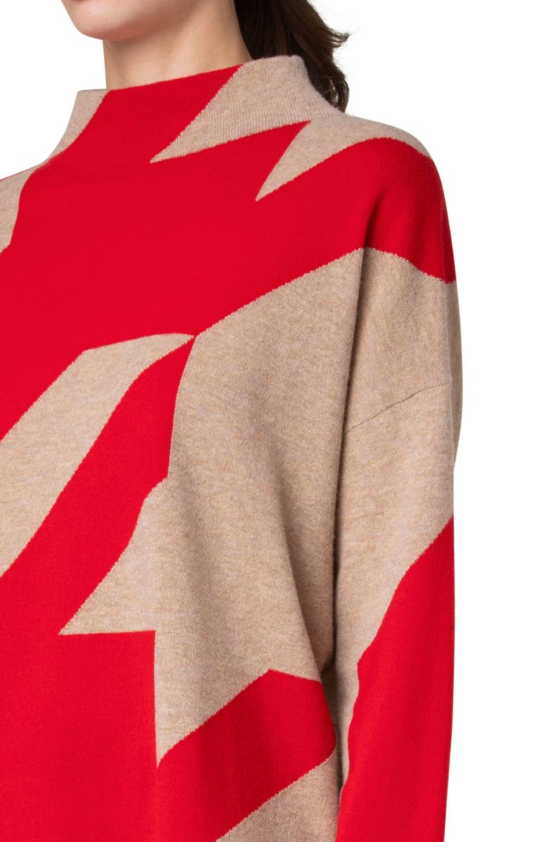 Akris punto Houndstooth Wool & Cashmere Funnel Neck Sweater, Alternate, color, 