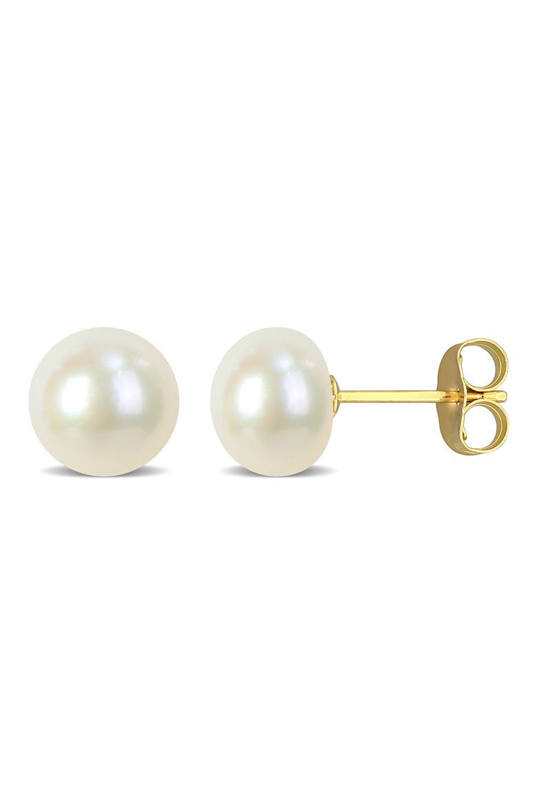 14K Yellow Gold Cultured Pearl Stud Earrings, Main, color, GOLD