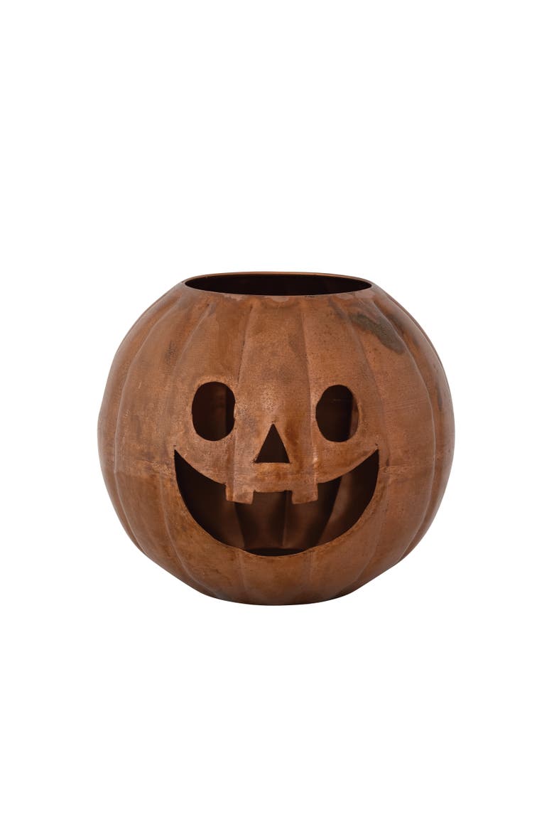 Patina Iron Jack-O-Lantern Candle Holder, Main, color, Copper