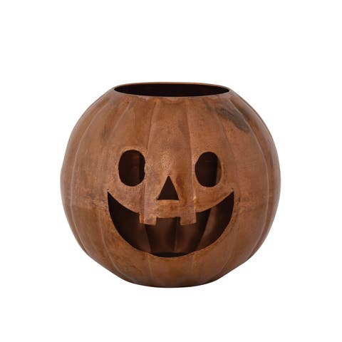 Patina Iron Jack-O-Lantern Candle Holder