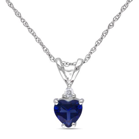 Gemstone & Diamond Solitaire Heart Necklace 10K