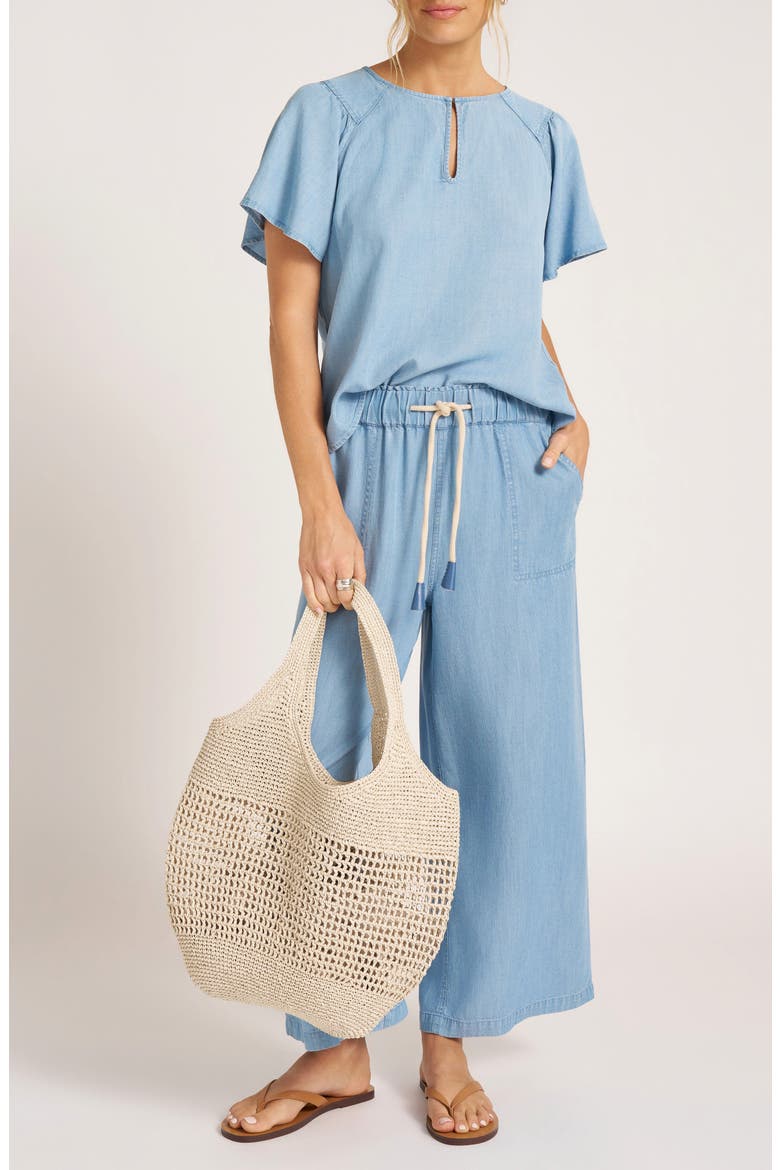 Hayden Flutter Sleeve Chambray Top, Alternate, color, CHAMBRAY