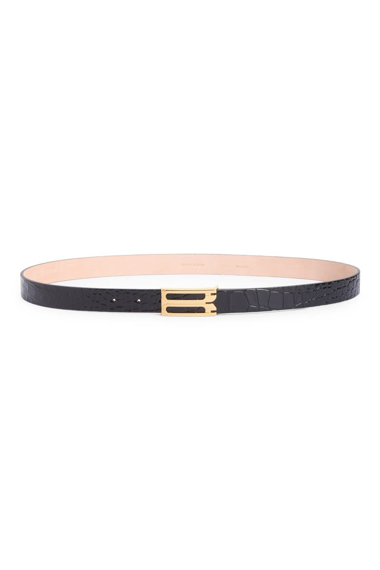 Dorian Croc Embossed Leather Belt, Main, color, BLACK
