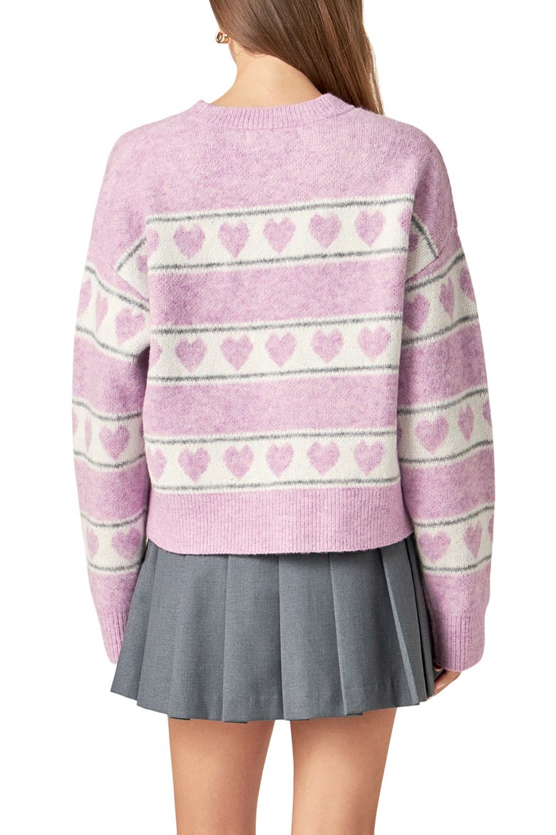 Heart Stripe Crewneck Sweater, Alternate, color, PINK