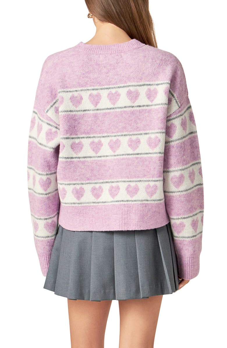 English Factory Heart Stripe Crewneck Sweater, Alternate, color, Pink