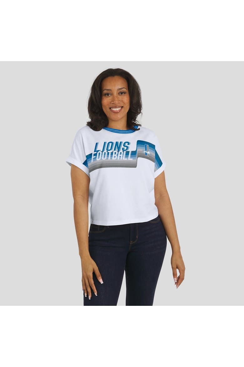 Women's WEAR by Erin Andrews White Detroit Lions Cropped Center Stripe Dolman T-Shirt, Alternate, color, White