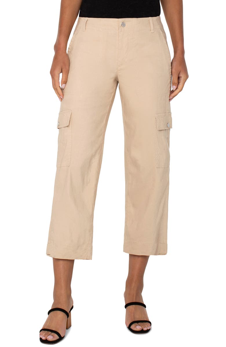 Liverpool Los Angeles Linen Blend Crop Cargo Pants, Main, color, 