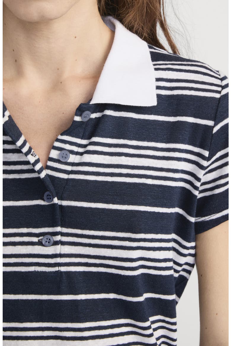 The Stripe Stretch Linen Polo Top, Alternate, color, NAVY MULTI