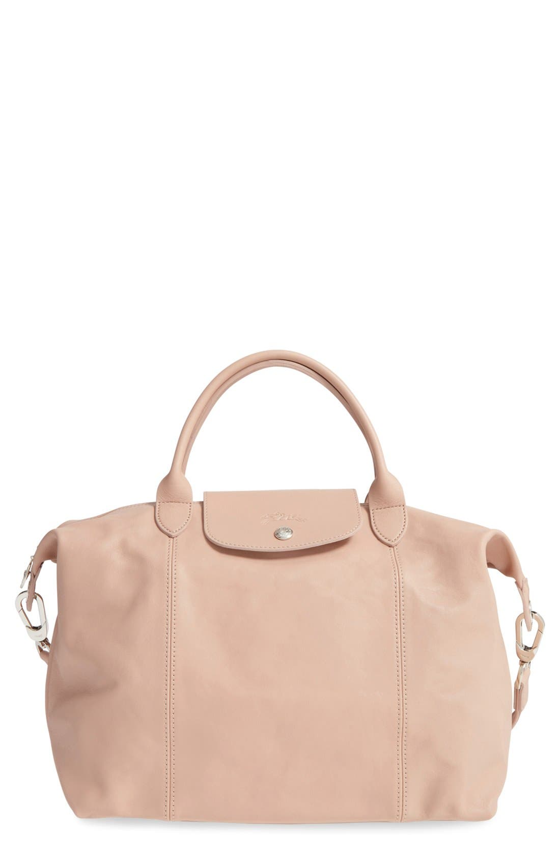 Longchamp Medium 'Le Pliage Cuir' Leather Top Handle Tote, Main, color, 